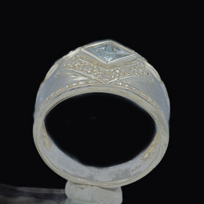 Sterling Silver Wide Band Ring with Diamond Cubic Cluster - Silvertree Jewelry #