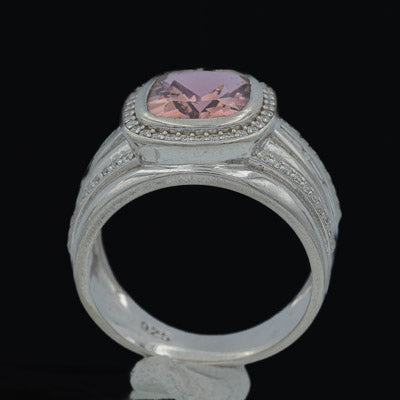 Sparkling Sterling Silver Pink Cubic Ring - Eye-Catching Elegance