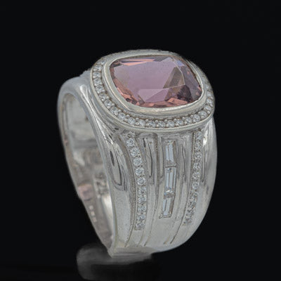 Sparkling Sterling Silver Pink Cubic Ring - Eye-Catching Elegance