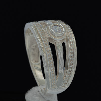 terling Silver Triple Bar Ring with Central Cubic Detail - Silvertree Jewelry #
