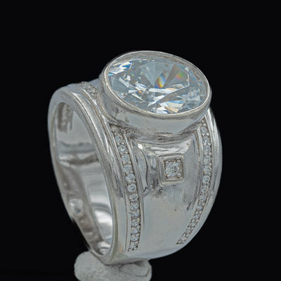 Sterling Silver Statement Ring with Large Cubic & Sparkling Stones