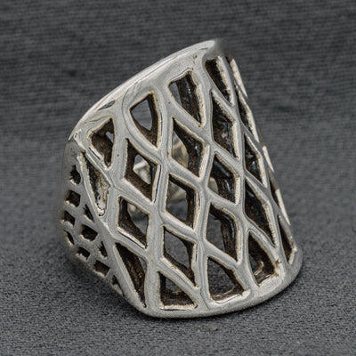 Sterling silver Electroplated Open Lattice Ring , Bold Design