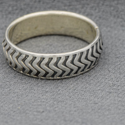 Sterling Silver Oxidized Zig Zag Ring 6mm Band
