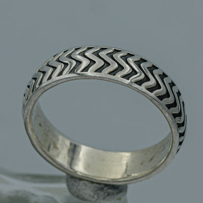 Sterling Silver Oxidized Zig Zag Ring 6mm Band