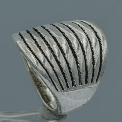 Electroplated Silver Ring with Oxidized Stripes 2.8cm