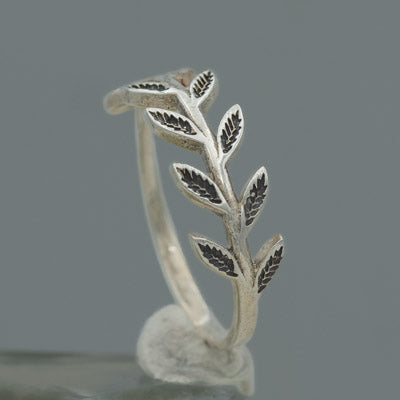 Sterling Silver Oxidized Leaf Ring Nature Design
