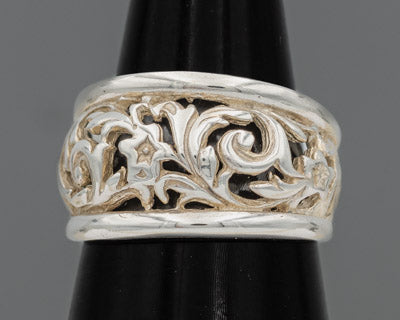 Sterling Silver Filigree Dome Ring 1.3cm Wide Band