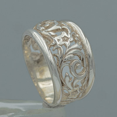 Sterling Silver Filigree Dome Ring 1.3cm Wide Band