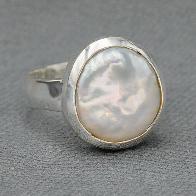 Sterling silver coin pearl ring