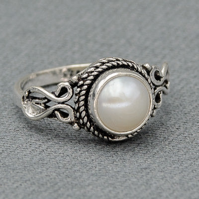 Sterling silver bali style pearl ring