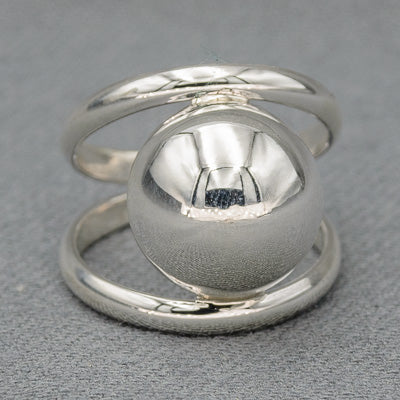 Sterling silver double band ball ring 14 mm