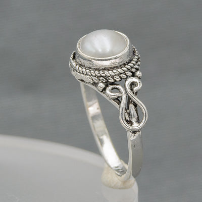 Sterling silver bali style pearl ring