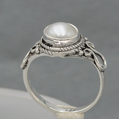 Sterling silver bali style pearl ring