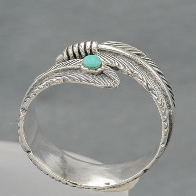Sterling silver feather ring with a turquois