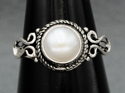 Sterling silver bali style pearl ring