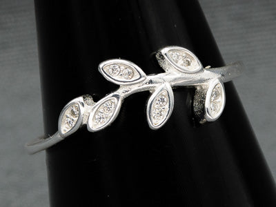 Sterling silver branch ring with cubics