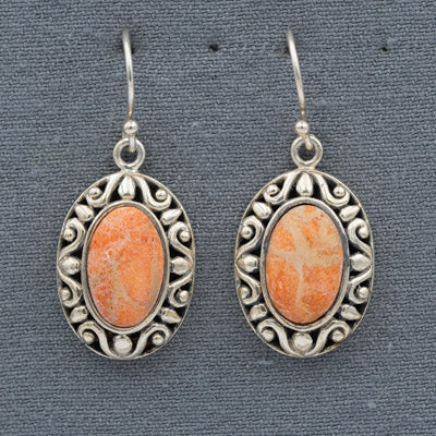 Sponge Coral Earrings in Bali Style Sterling Silver Setting – Artisan Coral Drop Earrings 3.8cm  