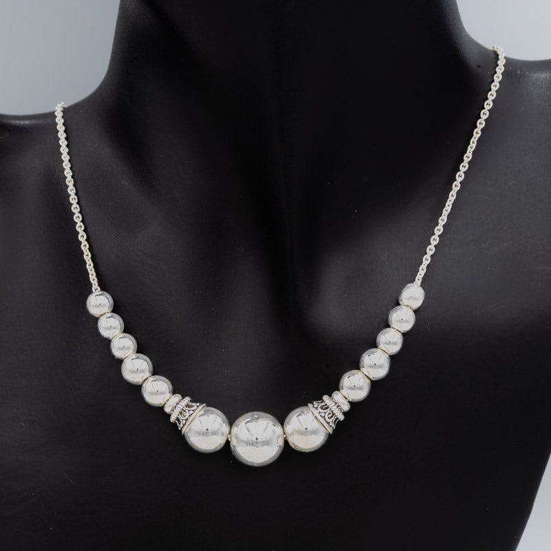 Sterling Silver Bali Ball Necklace with Graduated Beads