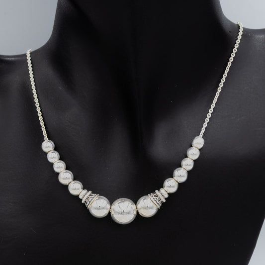 Sterling Silver Bali Ball Necklace with Graduated Beads