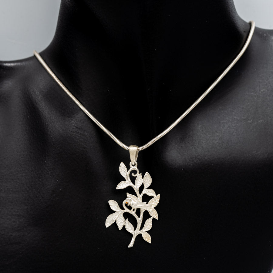 Sterling Silver Bird on Branch Nature Design 3.8cm