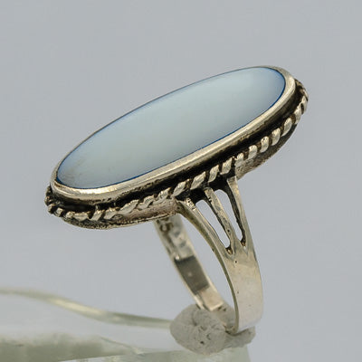 Sterling Silver Blue MOP Ring with Rope Detail