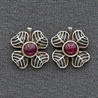 Sterling Silver Clover Earrings with Tourmaline Stone