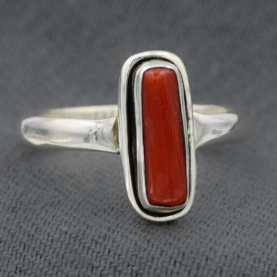 Sterling Silver Coral Stick Vertical Ring