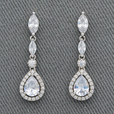 Sterling Silver Cubic Teardrop Statement Earrings with Multi-Shape Detail
