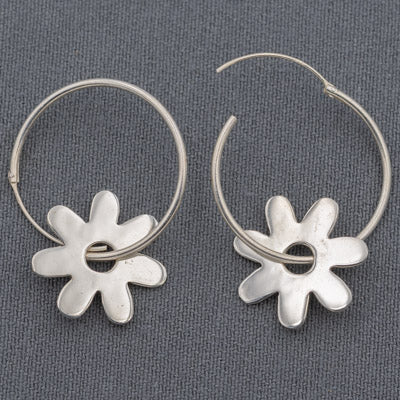 Sterling Silver Daisy Sleeper Earrings, nature inspired. - Silvertree Jewelry #