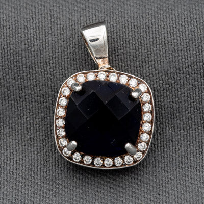 Sterling Silver  Dark Blue Cubic pendant