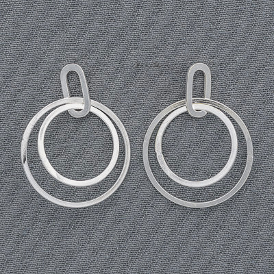Sterling Silver Double Circle Oval Earrings - Silvertree Jewelry #