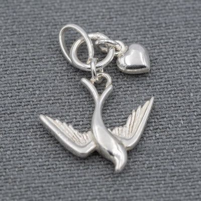 Sterling Silver Dove and Heart Pendant - Silvertree Jewelry #