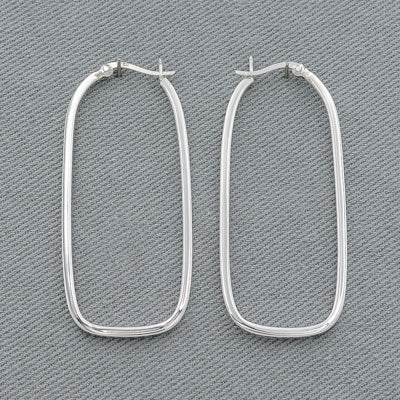 Sterling Silver Elongated Rectangular Hoop Earrings - Silvertree Jewelry #