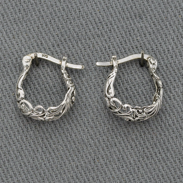 Small Sterling Silver Filigree Hoop Earrings, french Clasp - Silvertree Jewelry #