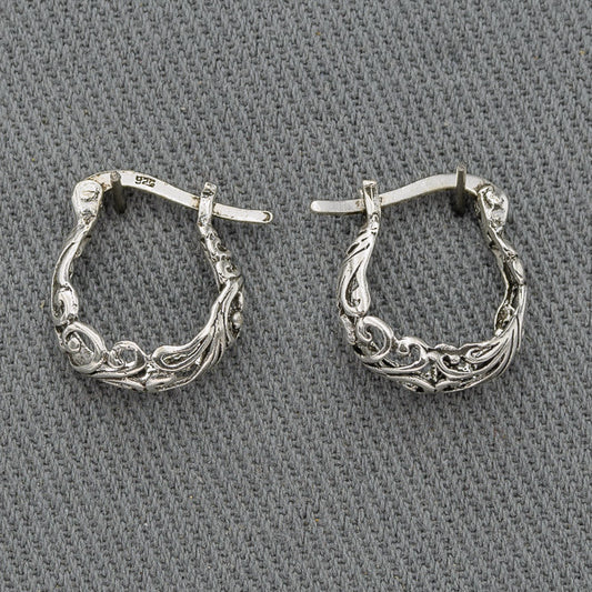 Small Sterling Silver Filigree Hoop Earrings, french Clasp
