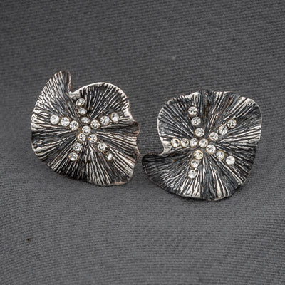 Sterling Silver Folded Circle Cubic Stud Earrings
