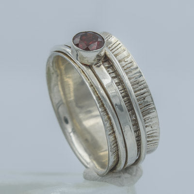 Sterling Silver Garnet Multi Band Spinner Ring