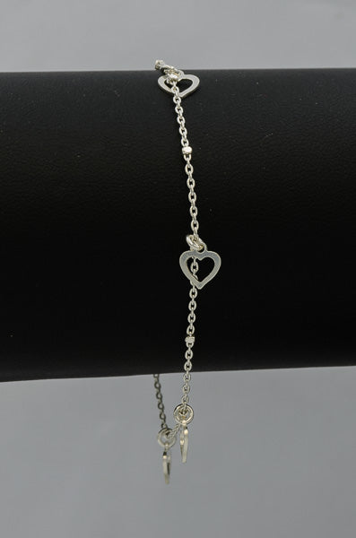 Sterling Silver Heart Bracelet Adjustable 16cm + 3cm