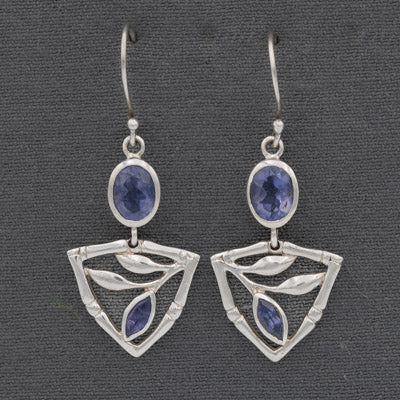 Sterling Silver Iolite Leaf Drop Earring