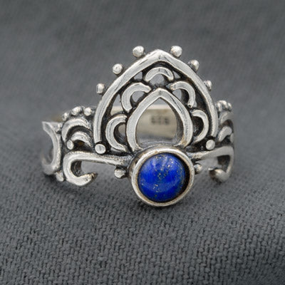 Sterling Silver Lapis Lazuli Boho Scroll Ring