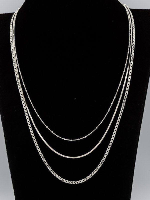 Sterling Silver Layered Chain Bundle – Block & Flat Chain Trio