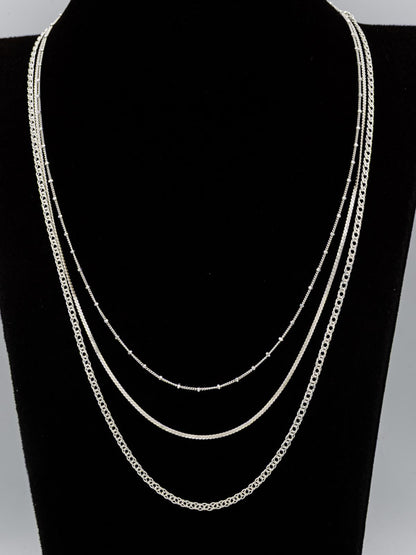 Sterling Silver Layered Chain Bundle – Block & Flat Chain Trio