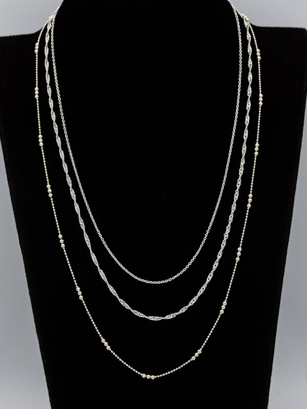 Sterling Silver Layered Chain Bundle – Fine Link, Singapore & Ball Chain