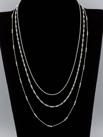 Sterling Silver Layered Chain Bundle – Fine Link, Singapore & Ball Chain