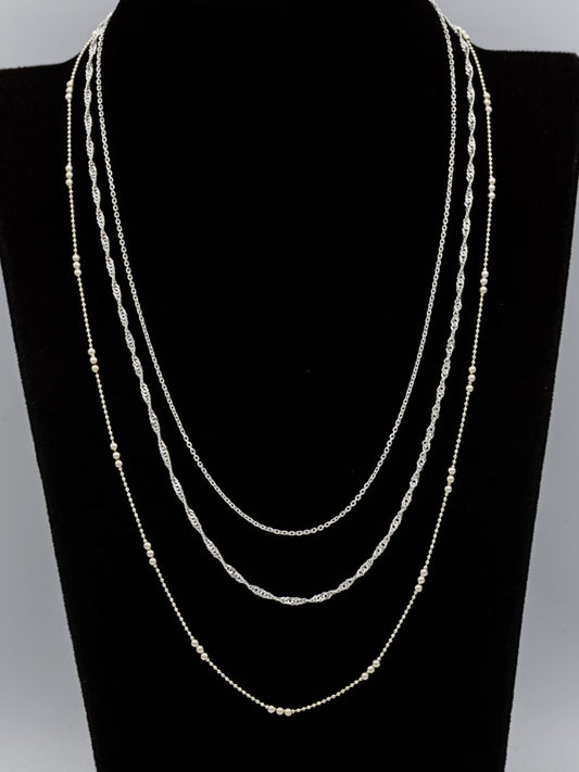 Sterling Silver Layered Chain Bundle – Fine Link, Singapore & Ball Chain