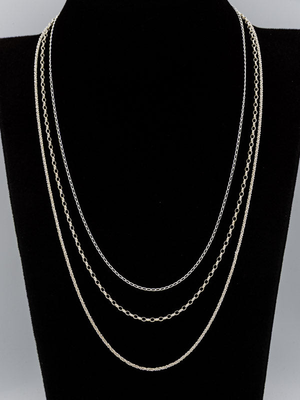 Sterling Silver Layered Chain Bundle Set – Fine, Oval & Rolled Bling Chains