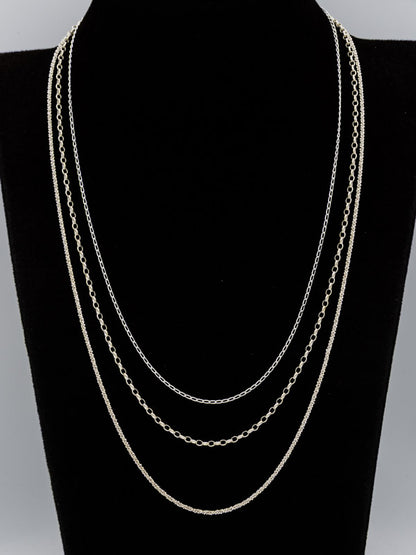Sterling Silver Layered Chain Bundle Set – Fine, Oval & Rolled Bling Chains