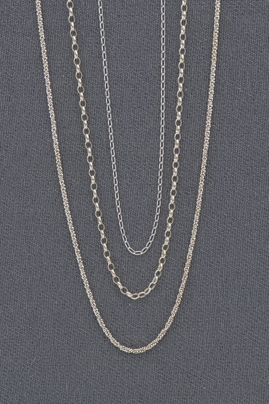 Sterling Silver Layered Chain Bundle Set – Fine, Oval & Rolled Bling Chains