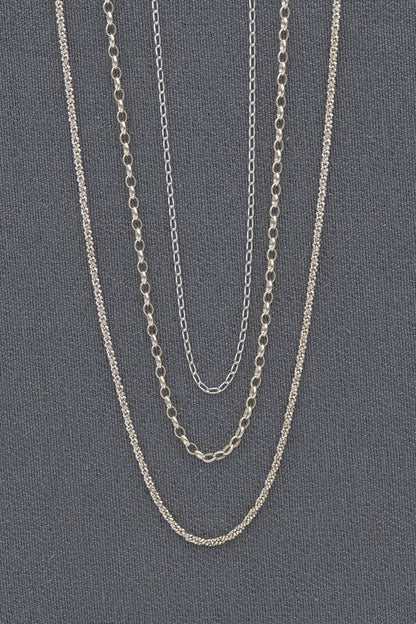 Sterling Silver Layered Chain Bundle Set – Fine, Oval & Rolled Bling Chains