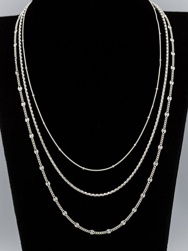 Sterling Silver Layered Chain Bundle – Snake, Corena & Disc Chain Set